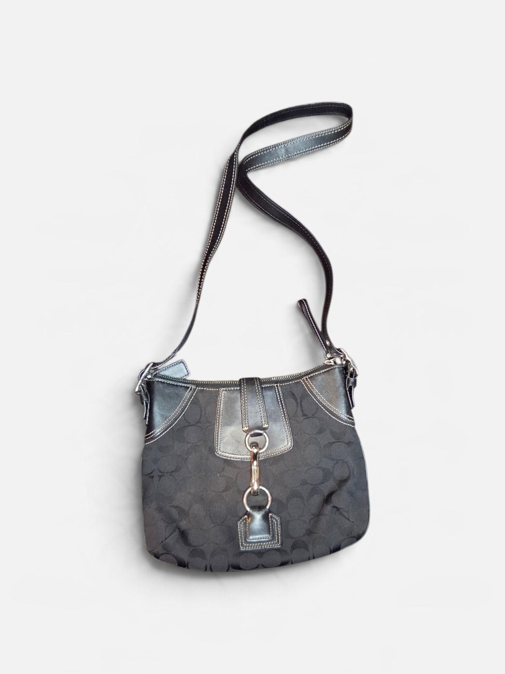 Coach Black Signature Crossbody Bag with Black Leather Trim